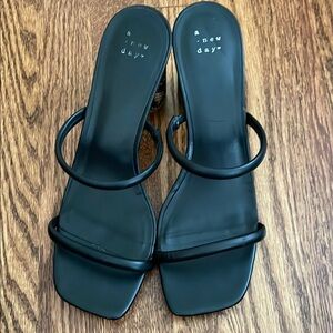 A New Day Black Heeled Mules Minimalist Design